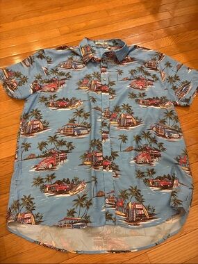 Alex Vando Men's Light Blue Hawaiian Surf Print Short-Sleeve Button-Down Shirt
